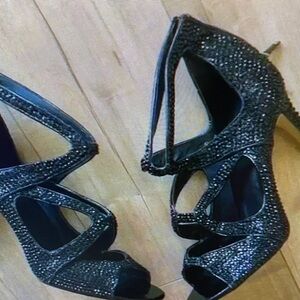 Agl Black Glitter Open-Toe Strappy High Heel Sandals